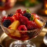 Colorful fruit juice gelatin dessert made with fresh fruit.