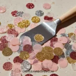 Colorful gelatin sequins on a dessert plate, a slim and tasty treat.