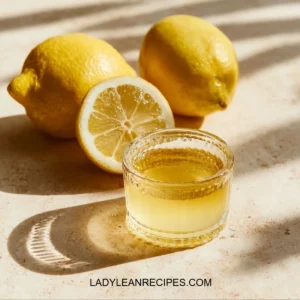 A refreshing Lemon Gelatin Tonic served in a glass with lemon slices