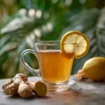 A refreshing Canaan Honey Drink served in a glass with honey and lemon slices.